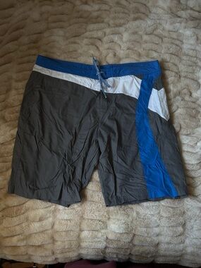 Armani Exchange Gray, Blue & White Swim Board Shorts